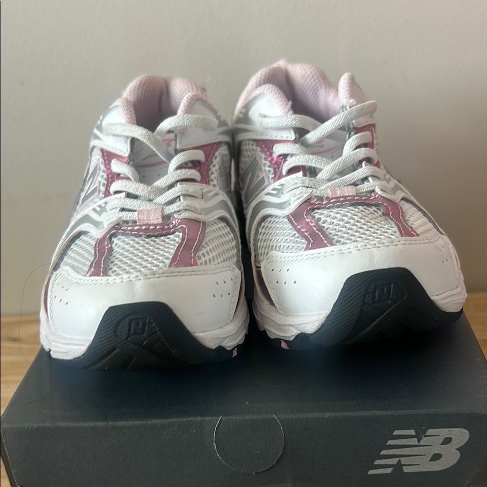 New Balance Kids' White and Pink Sneakers